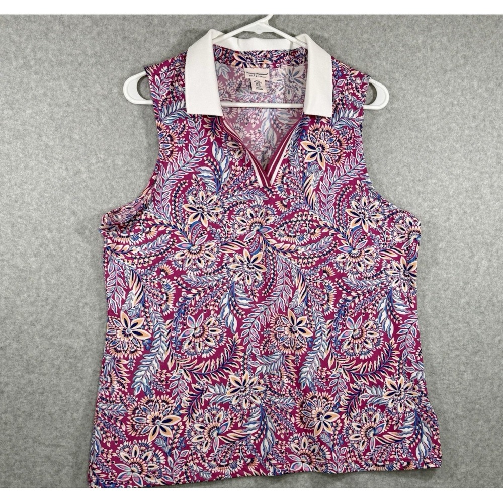Tommy Bahama Top Women's Size‎ XL Golf Tennis Sleeveless Collar Pink Blue
